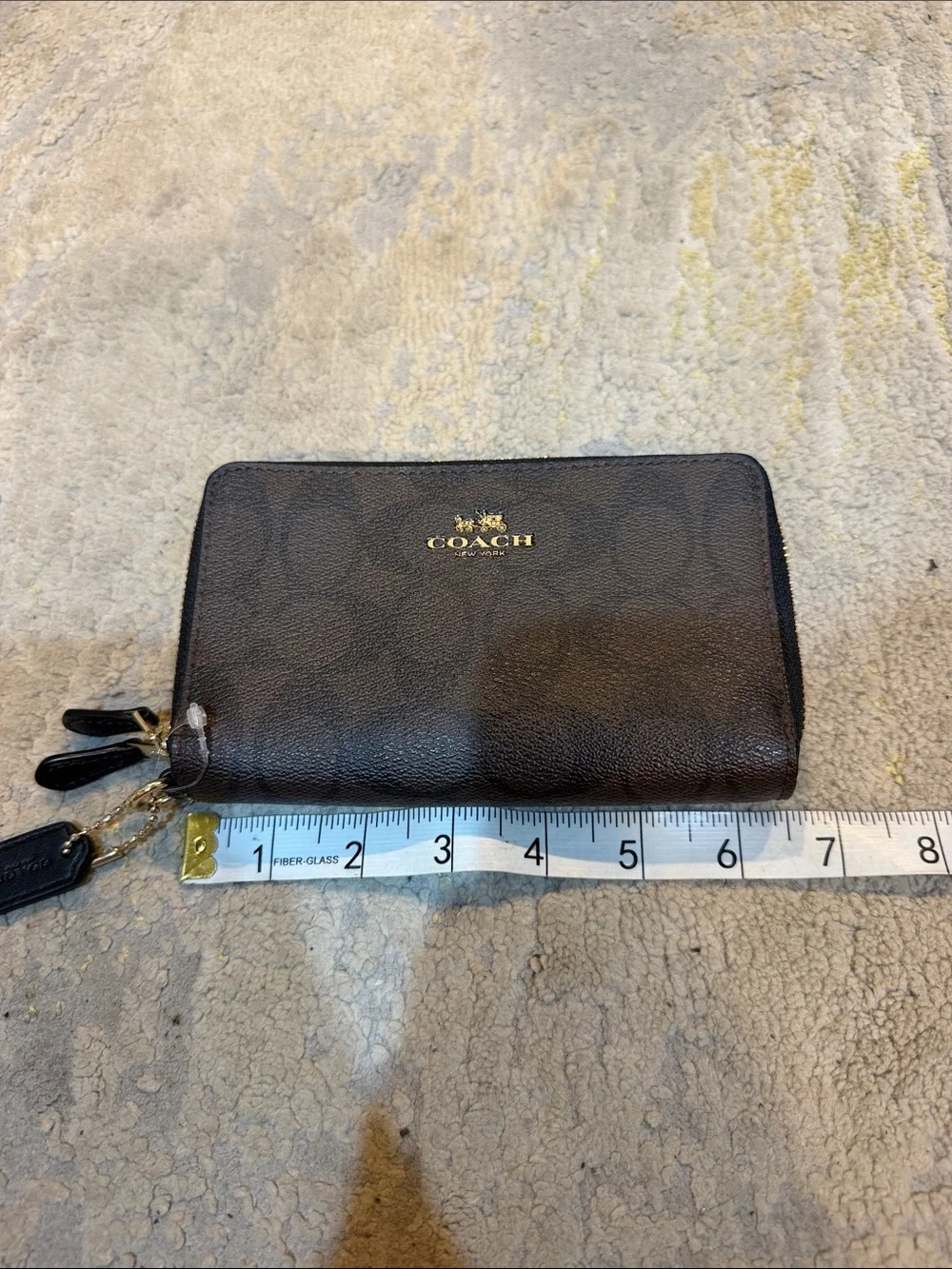 COACH Double Zip Coin Case in Signature gold accents